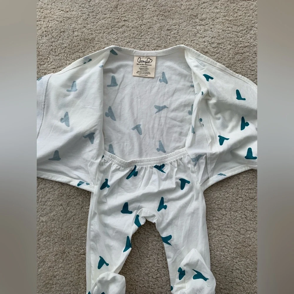 Baby Footed Pajamas with Teal Print - Cozy Cotton Sleepwear for skin to skin
